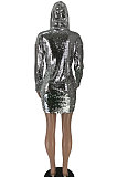 Silver Sequins Hooded Set Head Club Dress ZNN5110