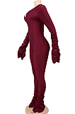 Long Sleeve Pleats Sexy Close Fitting Woman Solid Color Jumpsuit KZ211