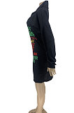 Street Hipster Printing Long Sleeve Fleece Dress ZNN8010