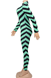 Symmetry Stripe Print Women Close Fitting High Collar Jumpsuit KZ212