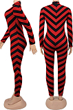 Symmetry Stripe Print Women Close Fitting High Collar Jumpsuit KZ212