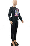 Fashion Casual Pure Color Printing Sport Long Sleeve Two-Piece JP1019