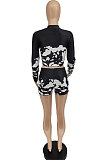 Positioning Printing Zipper Long Sleeve Shorts Casual Two-Piece WSY5817