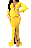 Solid Color Big V-Neck Sexy Slim Evening Dress For Ladies KZ224