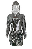 Silver Sequins Hooded Set Head Club Dress ZNN5110