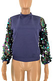Fashion Sequins Spliced Pure Color Long Sleeve Jacket ZNN8306
