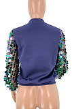 Fashion Sequins Spliced Pure Color Long Sleeve Jacket ZNN8306
