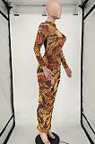 Fashion Womenswear Net Yarn  Perspective Sexy Printing Long Dress NL6042