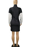 Casual Fashion Autumn Winter Poker Printing Long Sleeve Zipper Dress SH7243