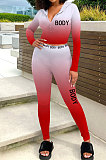 Casual Tight Sport Womenswear Positioning Gradient Long Sleeve Zipper Two-Piece SYY8010