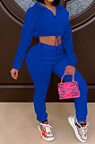 Fashion Sport Womenswear Zipper Pure Color Long Sleeve Two-Piece SYY8009