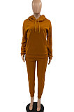 Fashion Womenswear Pure Color Long Sleeve Hooded Fleece Casual Two-Piece SYY8023
