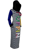Fashion Womenswear Spliced Double Color Letter Positioning Printing Hooded Long Dress SYY8025