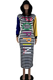 Fashion Womenswear Spliced Double Color Letter Positioning Printing Hooded Long Dress SYY8025