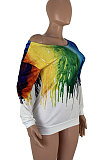 Fashion Womenswear Tie Dye Printing Oblique Shoulder T Shirts SYY8031