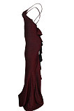 Evening Dress Long Skirt Backless Sexy Dark V Neck Gallus Fishtail Dress QY5039