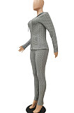 Casual Knitted Fish Scales Zipper Front Graphic Long Sleeve Hoodie Long Pants Sets CM770