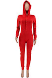 Hooded Button Home Service Pure Color Jumpsuits CCY8069