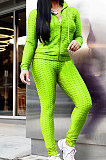Casual Knitted Fish Scales Zipper Front Graphic Long Sleeve Hoodie Long Pants Sets CM770