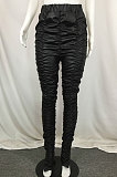 PU Leather Pants Sexy Tight Ruffle Leather Openning Vented Long Pants  QY5040