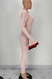 Color Matching Horn Sleeve Pure Color Sexy Zipper Tight High Waist Jumpsuits MN8337