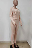 Casual Pure Color Long Sleeve Zipper Two-Piece LD9090
