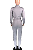 Casual Polyester Waist TieLong sleeve T-shirt Long Pants SetsWA7078