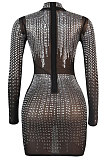 Sexy Hot Drilling Long Sleeve Perspective Cultivate One's Morality Mini Dress K2069