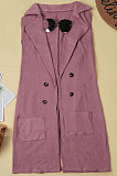 Lapel Neck Deep V Waistcoat Cardigan Sweater Medium Length Coat Jacket K8927