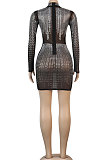Sexy Hot Drilling Long Sleeve Perspective Cultivate One's Morality Mini Dress K2069
