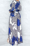 Fashion Casual Banquets Formal Dress Long Sleeve Deep V Printing Long Dress PU6043