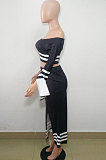 Sexy Off Shoulder Horn Sleeve Waist High Slit Skirt Two-Piece BN9031