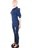 Bubble Sleeves Fashion Casual Sexy Jean Hole Jumpsuit JLX6882