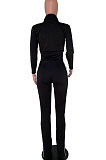 Womenswear Pure Color Spliced Fashion Long Sleeve Zipper Sport Casual Two-Piece ARM8199