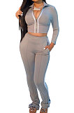 Womenswear Pure Color Spliced Fashion Long Sleeve Zipper Sport Casual Two-Piece ARM8199