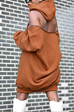 Fashion Casual Hooded Loose Off Shoulder Sleeve Fleece Dress CCY8873
