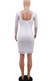 Fashion Round Neck Long Sleeve Package Buttocks Hot Drilling  Mini Dress CCY8885