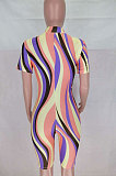 Sexy Colourful Womenswear Stripe Elastic Waist Jumpsuits Shorts CL6051