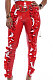 Fashion Ruffle Side Pure Color PU Long Pants A8525