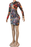 Sexy Printing Rumd Collar Cultivate One's Morality Night Club Dress K2039