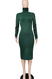 Sexy Long Sleeve High Neck Ball Wool Upset Cultivate One's Morality Package Buttocks Midi Dress WMZ2589