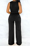 V Neck Vest Knit Pure Color Fashion Casual Pants Sets WMZ2599