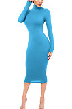 Sexy Long Sleeve High Neck Ball Wool Upset Cultivate One's Morality Package Buttocks Midi Dress WMZ2589