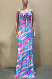 Tie Dye Printing Irregular Sling Long Dress D68346