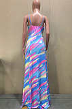 Tie Dye Printing Irregular Sling Long Dress D68346