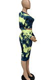 Sexy Womenswear Long Sleeve Round Neck Fashion Casual Printing Tie Dye Skirts Sets WMZ2600