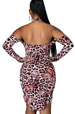 Leopard Sexy Dew Shoulder Bandage Club Mini Dress WMZ2594