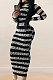 Printing Zipper Long Sleeve Round Neck Reversible Long Dress WMZ2580