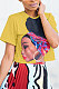 Pure Color Printing Short Sleeves Fashion Blouse LD8309