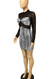 Net Yarn Gilding Spliced Glisten Sexy Perspective Cultivate One's Morality Club Mini Dress WMZ2609